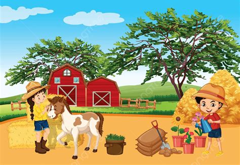 Ilustración de un joven en un entorno agrícola sombrío