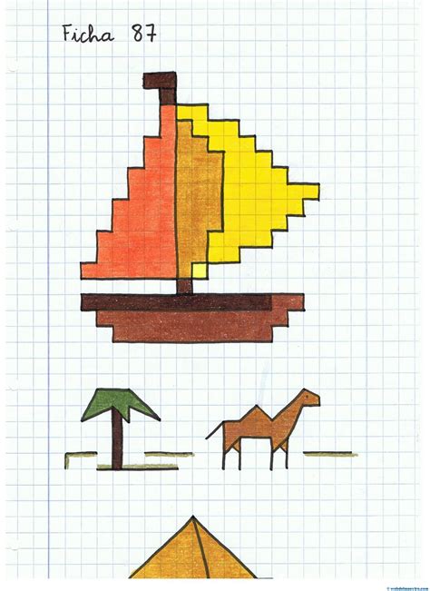 Ejemplo de un dibujo de personaje a cuadrícula