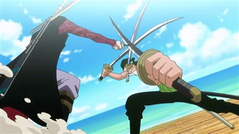 Zoro entrenando con Mihawk
