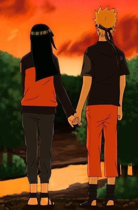 Naruto y Hinata tomados de la mano en Konoha