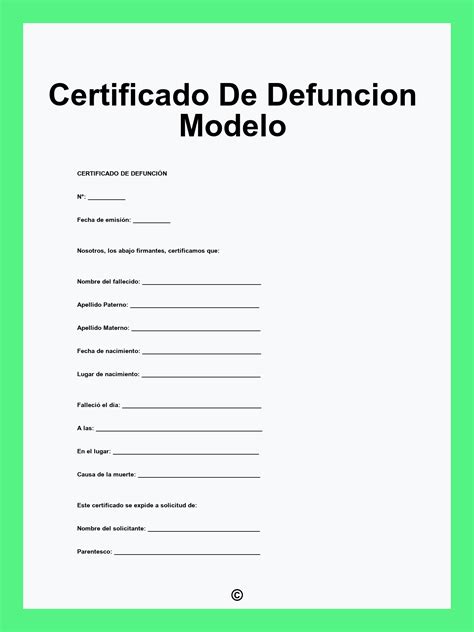 Documento de certificado de defunción