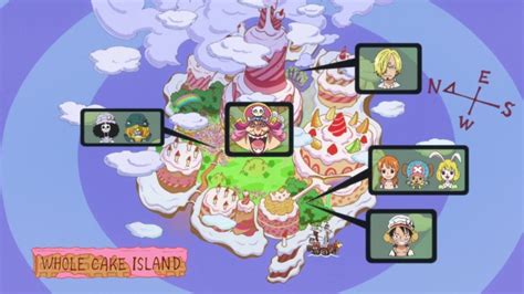 Mapa de Whole Cake Island dibujado por Pudding