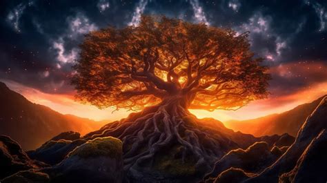 Vista panorámica de la isla Elbaph con el árbol Yggdrasil