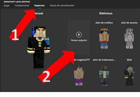 Proceso de cambio de skin en Minecraft