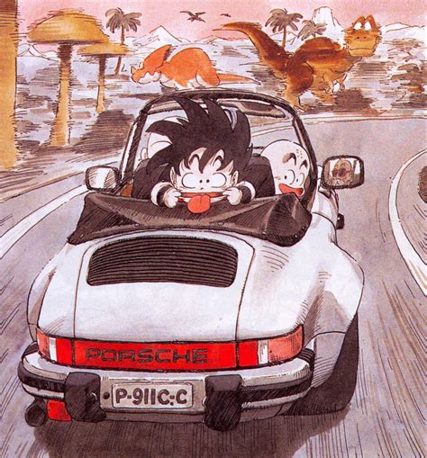 Goku niño levantando un coche