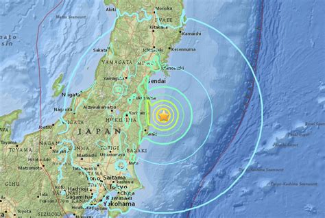 Mapa de Japón mostrando la zona afectada por el terremoto y tsunami de Tōhoku