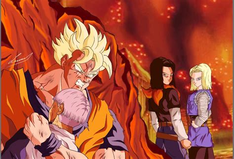 Trunks del Futuro enfrentándose a los Androides