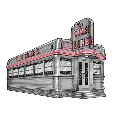 Ilustración de un diner con clientes sobrenaturales