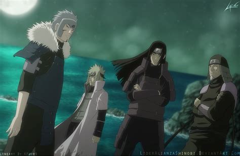 Ilustración del Equipo Hokage (Hashirama, Tobirama, Hiruzen, Minato)
