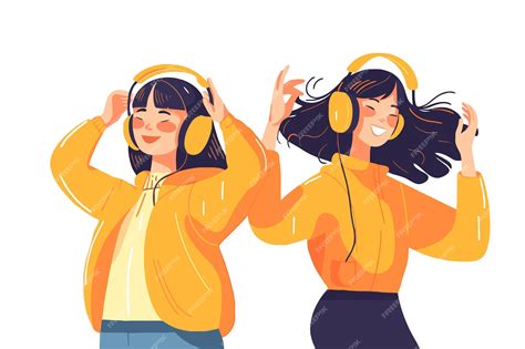 Ilustración de jóvenes escuchando música con auriculares en un ambiente nocturno