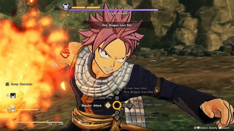 Interfaz de combate de Fairy Tail con barra de acción y SP