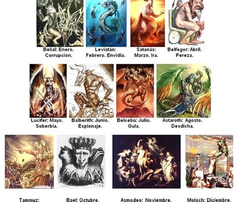 Ilustración de diferentes tipos de demonios y monstruos del mundo de fantasía