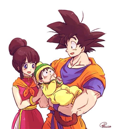 Infografía mostrando la línea familiar de Goku: Milk (Chichi), Gohan y Pan.