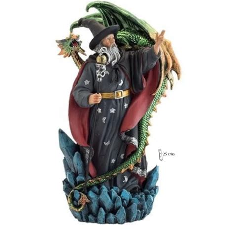 Figura del Mago Merlín con dragón verde