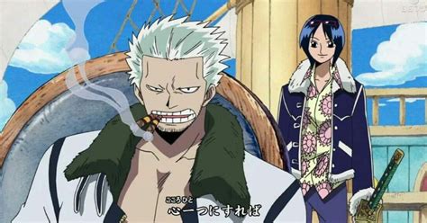 Smoker y Tashigi conversando en un barco de la Marina