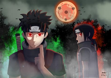 Ilustración de Itachi y Shisui con sus Sharingan activados