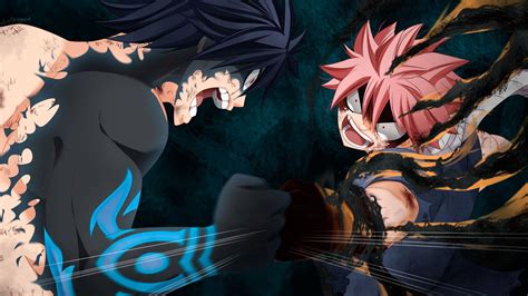 Natsu y Gray luchando contra miembros de Oración Seis