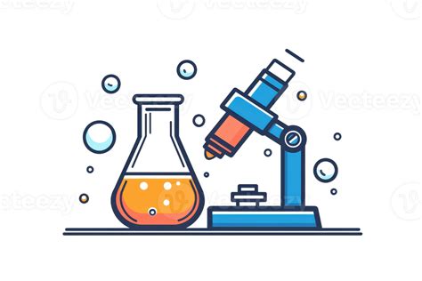 Ilustración de un microscopio y un matraz de laboratorio