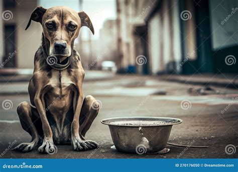 Ilustración de un perro callejero delgado y hambriento.