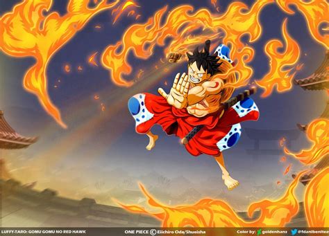 Luffy usando Gomu Gomu no Red Hawk contra Hody Jones