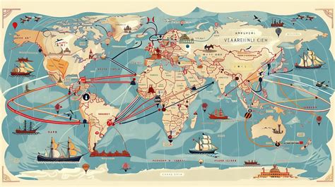 Mapa del mundo mostrando rutas de envío postal internacional.