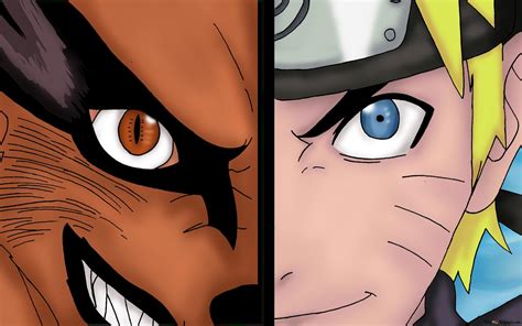 Ilustración de Kurama y Naruto