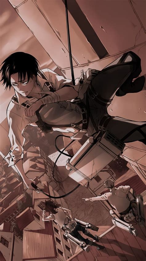 Levi Ackerman en acción con su equipo de maniobras tridimensionales