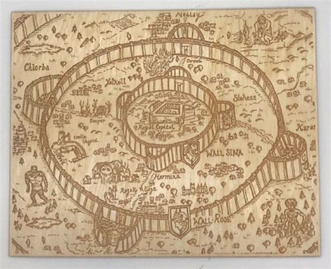 Mapa del mundo de Attack on Titan mostrando las murallas y territorios