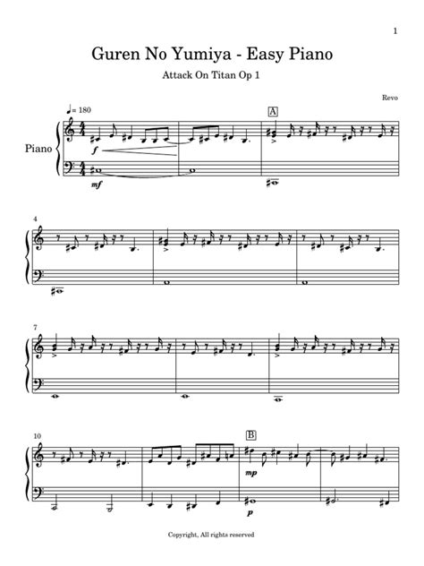 Partitura de piano de Guren no Yumiya
