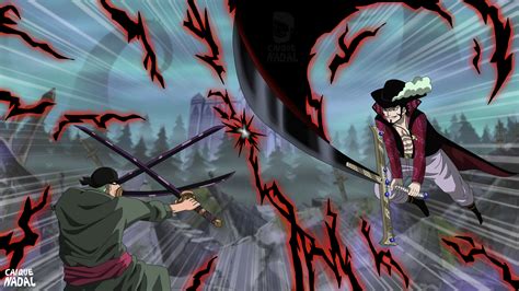 Mihawk luchando contra Zoro