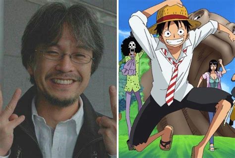 Foto de Eiichiro Oda (con rostro oculto) y el actor de Luffy