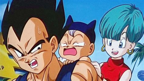 Vegeta despidiéndose de Bulma y Trunks