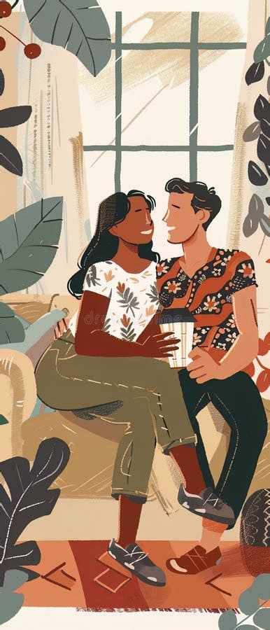 Ilustración de parejas en un ambiente íntimo.