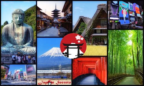 Collage de imágenes icónicas de Japón: templos, ciudades, naturaleza