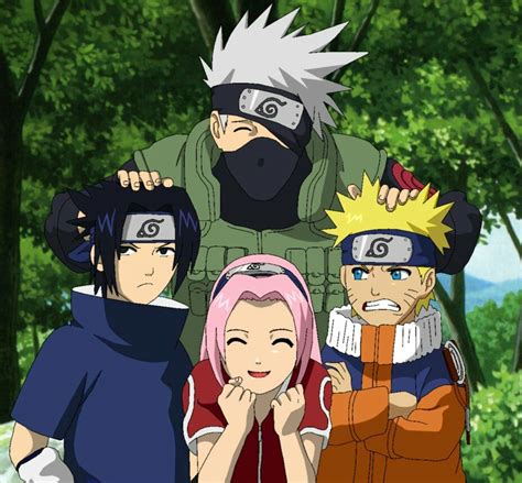 Equipo Kakashi original con Naruto, Sasuke, Sakura y Kakashi