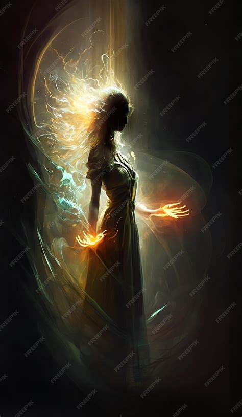 Representación artística de un ángel o una figura femenina luminosa.