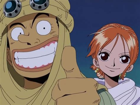 Nami y Usopp enfrentando criaturas gigantes