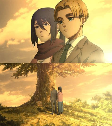 Mikasa Ackerman junto a la tumba de Eren