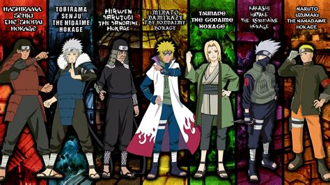 Ilustración de los siete Hokages de Konoha