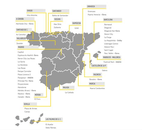 Mapa de España con los cines Cinesa que proyectarán Ataque a los Titanes
