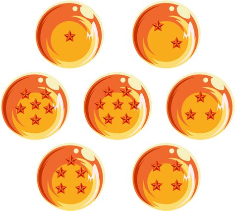 Ilustración de las 7 Esferas del Dragón con estrellas de diferente número.