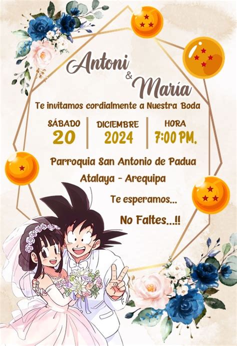 Diseño de invitación de boda estilo Dragon Ball