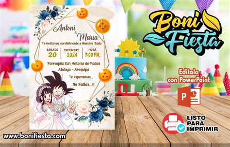 Ejemplo de invitación de boda editable de Dragon Ball