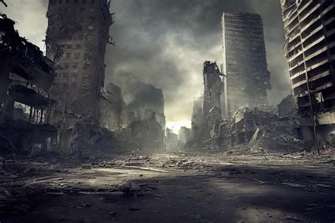 Ciudad en ruinas con titanes