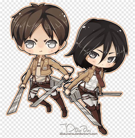 Eren y Mikasa en modo chibi