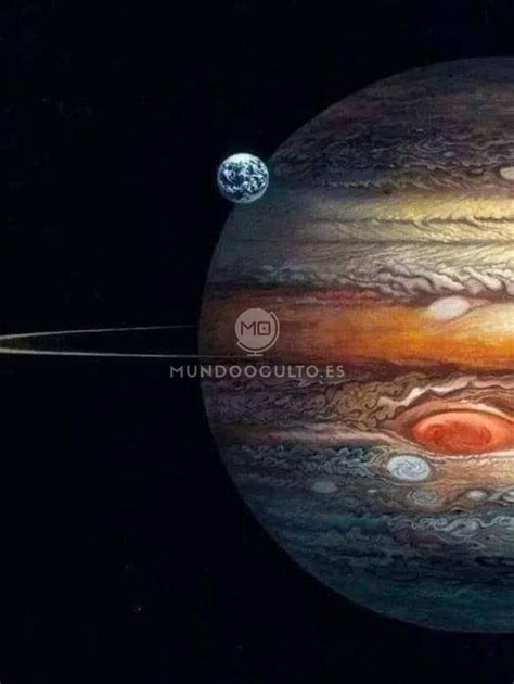 Representación artística de Júpiter y la Tierra en el espacio