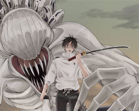 Ilustración de Yuta Okkotsu luchando contra una maldición