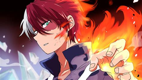 Shoto Todoroki disparando llamaradas de fuego