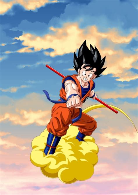 Ilustración de Goku volando entre las nubes