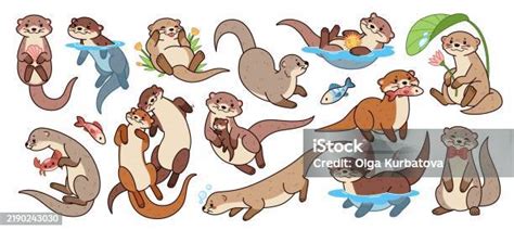 Ilustración de nutrias marinas jugando en el agua